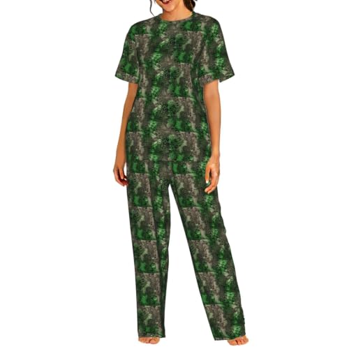 Pyjama à manches courtes femme imprimé serpent vert ensemble doux