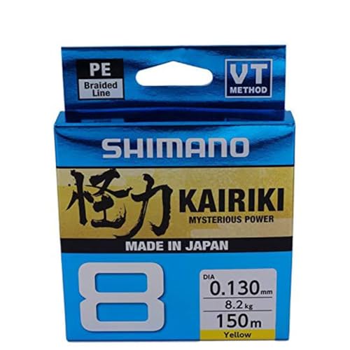 SHIMANO Kairiki 8, 150 metri, giallo, 0,130 mm/8,2 kg, filo da pesca intrecciato 59WPLA58R32