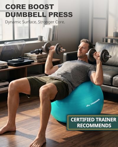 Image of Trideer Yoga Ball for Exercise, Pilates, Core & Balance Training, Stability Ball for Pregnancy & Birthing Prep, Physical Therapy, Daily Stretching, Office Chair for Active Sitting, Quick Pump Included