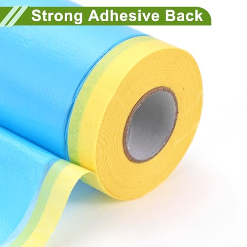 Image of Pre-Taped Masking Film Plastic Cover PE Film Masking Paper 1 Pc 2500x150cm / 82.02ftx59.06 inch Yellow Blue