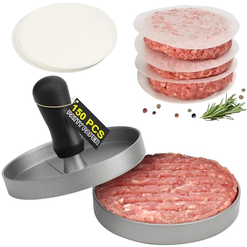 Comparison: Best Hamburger Press Patty Maker 5 TACGEA Burger Press 150 Patty Papers, Non-Stick Hamburger Patty Maker with Wax Paper, Aluminum Burger Maker for Kitchen BBQ Grill