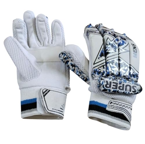 Image of Combo of Cricket Club Youth Super Batting Gloves & Cotton Inner Right Handed Lightweight- PVC Material,White Leather,Cotton Palm Best for Beginners- Moulded Fiber Shells with High Density Foam
