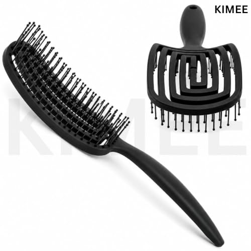Image of KIMEE Vented Detangling Hair Brush (Pack of 2) - Flexible Spiral Curved Head for Faster Blow Drying - Pain-Free Detangler for Wet or Dry Hair - Scalp Massage Bristles with Non-Slip Matte Grip