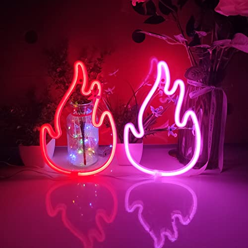 Image of JYWJ Flame Neon Sign,USB or 3-AA Battery Powered Neon Light,LED Table Decoration,Bedroom Wall Decoration,Birthday Gift,Wedding Supplies Business Gift(Red)