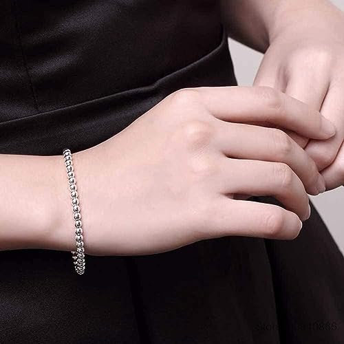 Ladies Silver Bracelet,Charm Lady 925 Sterling Silver Retro Bracelet Fashion 4Mm Round Bead Jewelry Personality Silver Bracelet Elegant Atmosphere Comfortable Simple Casual Christmas Engagement Bir