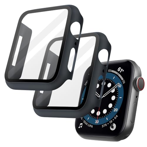 OFFCUP 2 Pezzi Cover per Apple Watch Series 9 (2023) / Series 8 / Series 7, 45mm con Vetro Temperato, Copertura Completa Custodia Rigida HD Clear Pellicola Protettiva (Blu Notte)