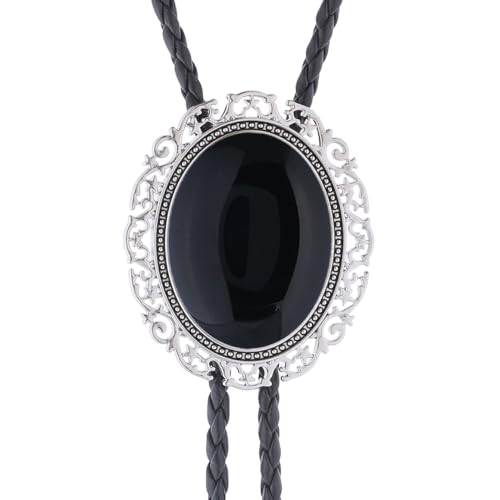 Image of Jeilwiy Bolo Tie for Men Real Stone Westwern Cowboy Ties Silver Bolos Women Leather Necktie Gift for Birthday Christmas