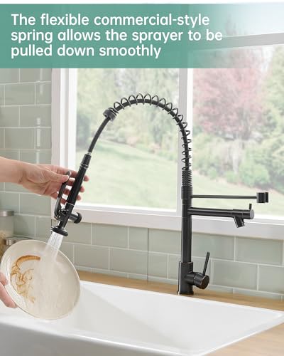 Image of Fapully Commercial Kitchen Sink Faucet with Sprayer Oil Rubber Bronze