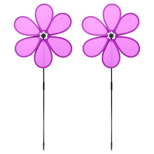 M METERXITY 2-Pack Flower Wind Spinners, 27.2 Inch Cloth Lawn Pinwheels Outdoor Windmills for Party Decorations/Yard/Garden, Flower Pinwheels Toys [Purple]