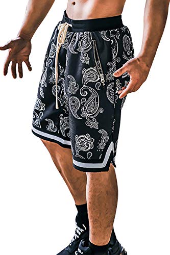 MECH-ENG Men's Paisley Shorts Athletic Casual Workout Gym Basketball Shorts Bandana Drawstring Shorts