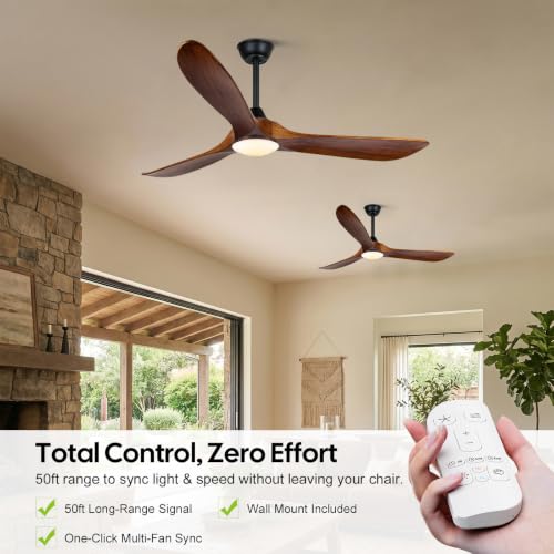 Image of 42 inch Wood Small Ceiling Fan with Light and Remote, Propeller