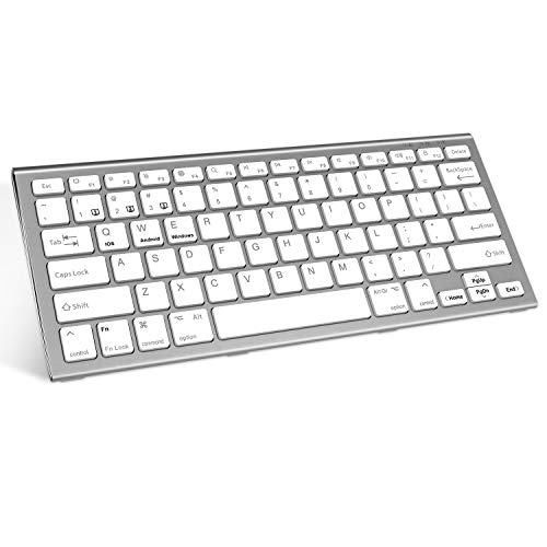 FENIFOX Wireless Keyboard,Bluetooth Keyboard Rechargeable Three System Switching Small Wireless for Android Windows iOS MacOS iPad, iPhone Tablet Laptop (Silver White)