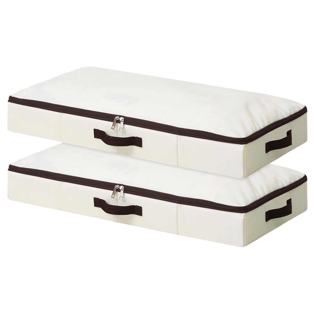 iwill CREATE PRO, Rigid Under Bed Garment Storage Container, Foldable and Washable, Soft Zip Lid (Beige 2pcs, 29.5" x 15" x 4")