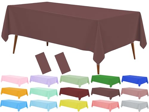 Siencooray Brown Plastic Table Cloth, 2 Pack Brown Disposable Tablecover, 54 x 108 Inch Tablecloth for Rectangle Table, Waterproof Decorative Tablecloths for Party, Picnic, Birthday, Wedding
