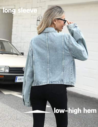 happlan Women's Fashion Loose Long Slevee Trendy Denim Jacket Jean Coat3