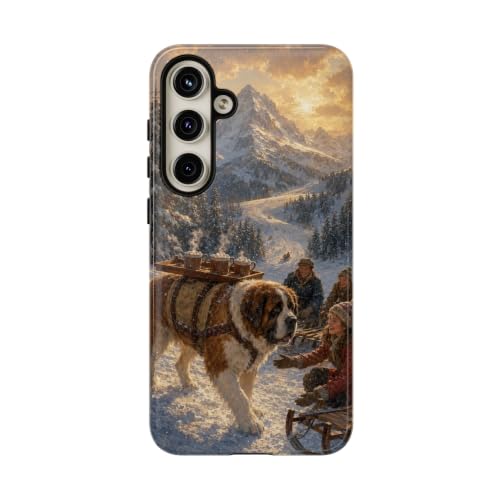 Saint Bernard Winter Rescue phone case | snowy mountain dog scene