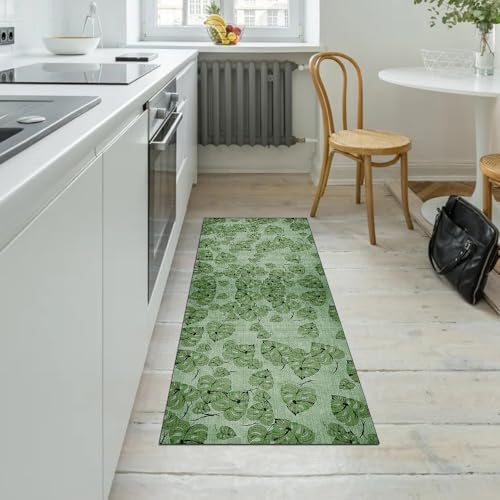 Alfombra de pasillo verde oscuro vintage 90x120 cm con reverso de seguridad lavable 5