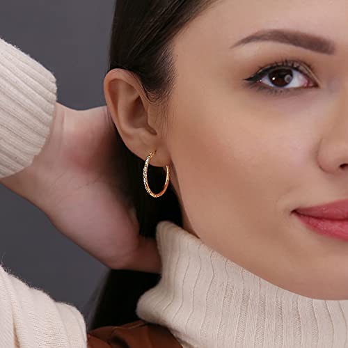 14K Yellow Gold Round Hoop Earrings with X Pattern Diamond-cut Design2