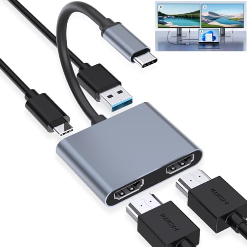 GOPALA Triple Display USB C Hub with Dual HDMI Hub Adapter, USB C to 2 HDMI 4K, USB3.0, 100W PD Supports Single 4K@30Hz and Dual 1080P@30Hz Compatible with Dell/HP/Lenovo/MacBook Laptop Pro