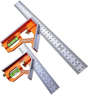 Presch Combination Square Set 150mm & 300mm Metric  Two Accurate Metal Carpenters Tools with Square Ruler  Try Square Set  High-Quality Measuring Tool