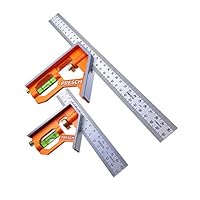 Presch Kombinationswinkel Set 150mm & 300mm - metrisch - Zwei Präzise Universal Kombiwinkel mit Linealanschlag - Anschlagwinkel Set - Edelstahl, Combination Square - Hochwertiges Profi Messwerkzeug