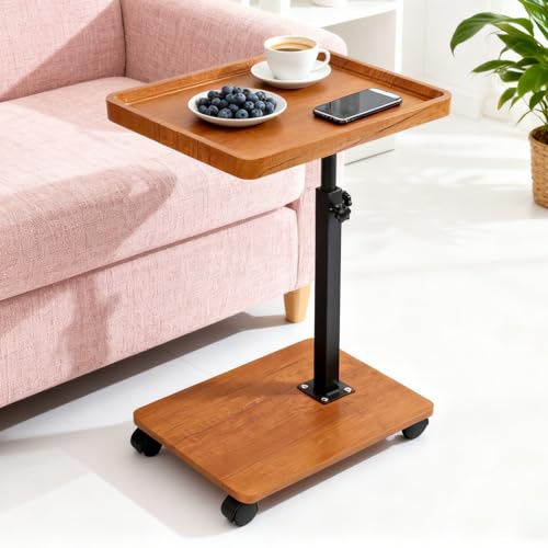 C Table End Table Adjustable Height, 360°Swivel TV Tray Table for Small Spaces, Couch Tables That Slide Under, C Shaped Side Tables Living Room and Bedroom for Sofa, Bed,Chair, Snack