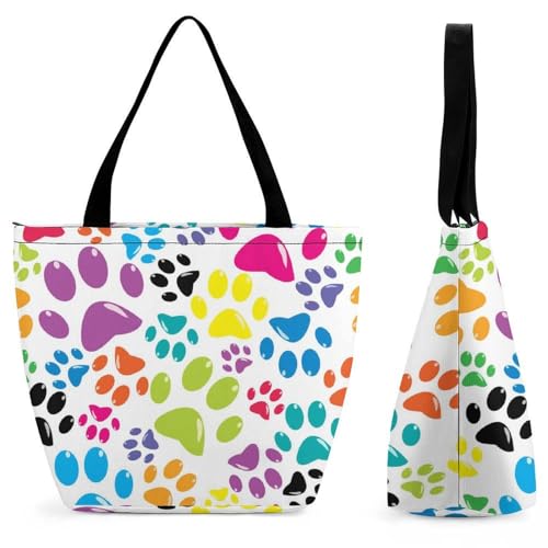 Sac à bandoulière empreintes de chien colorées grand format voyage femme