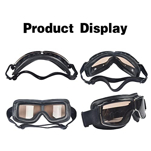 Vintage Ski Sport Outdoor Motorcycle Leather Cruiser Folding Goggles Glasses Sunglasses Eyewear Wwii Raf Pilot For Biker Helmet (Tawny Glasses) #TOP3