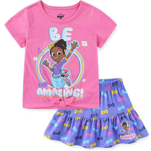 Blippi Meekah Girls Short Sleeve Shirt and Skirt Set for Toddler and Big Kids