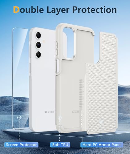 Image of FNTCASE for Galaxy A15-5G Phone Case - Samsung A15 5G Military Grade Drop Protection, 14ft Drop Tested, Screen Protector Included, Anti-Slip Textured, TPU+PC Dual Layer Shockproof Cover (Off-White)