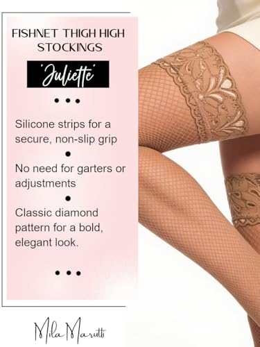 Image of Mila Marutti Fishnet Thigh High Stockings for Women with Lace Top | Fish Net Stockings Lingerie | Colored Fishnets