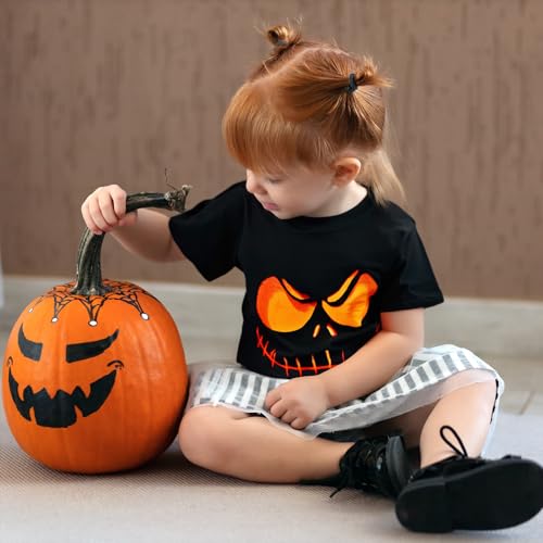 Toddler Boy Girl Halloween Shirts Pumpkin Short Sleeve Shirts Kids Skeleton Glow in Dark Tee Tops 2-7 Years3