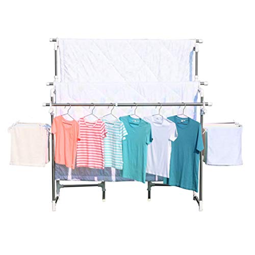 Stand Rack Foldable Clothes Airer Laundry Drying Rack Washing Line Drying Rack Towel Rail for Indoor or Outdoor Silver Height Adjustable 146~172cm