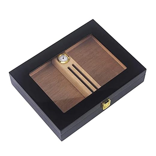UOOD Handgjord cigarr Humidor Digital Hygrometer, 15-Räkna Spansk Cedar Fodrad Cigar Box med Glas Top Design, Solid Wood Cigar Fuktig Konstant Luftfuktighet Cigar Box High-Quality Materials