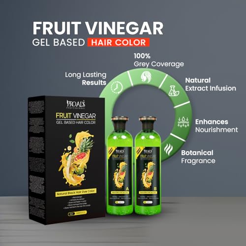 PRO ADS Black Hair Color Gel with Fruit Vinegar | 10-Min Quick Hair Dye for Men & Women | Long-Lasting, Natural Look | No Drip, Mess-Free Gel Hair Color (500mlX2)