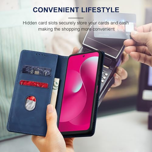 Image of Jasonyu Flip Wallet Case for T-Mobile Revvl 8 Pro 5G,Blue
