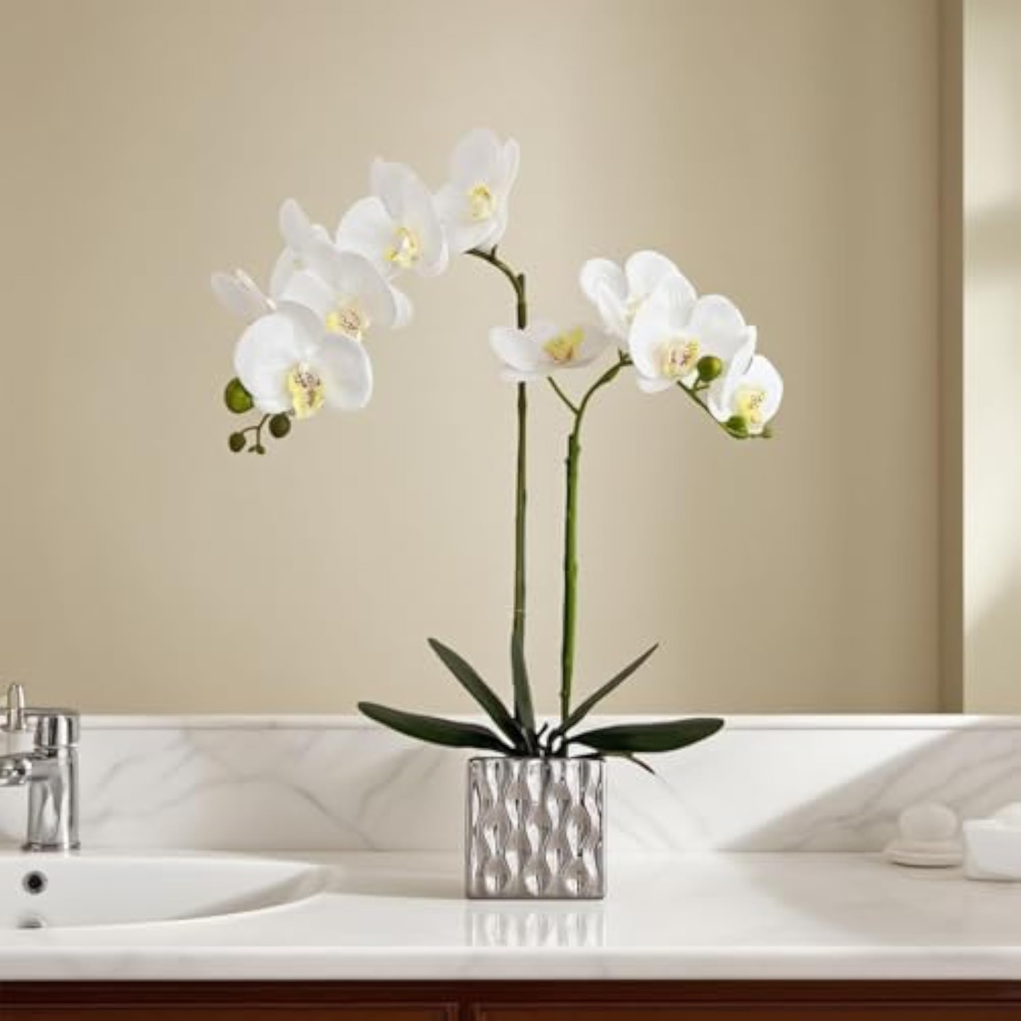 Artificial Orchids Silver Vases Orchids Artificial Flowers