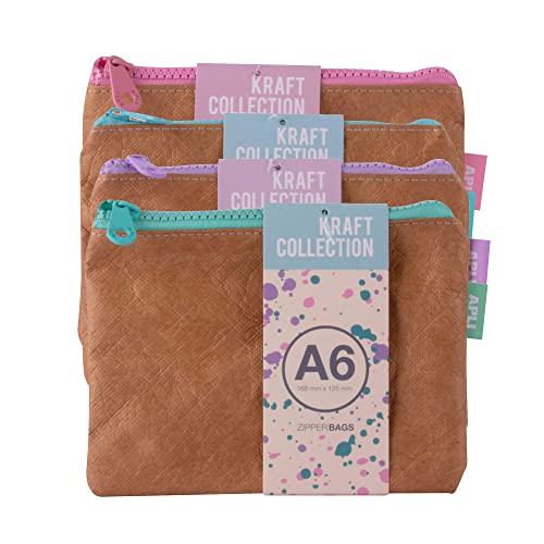 APLI 19155 - Bolsa opaca zipper bag textura Kraft - Portatodo tamaño A6 (168 x 125 mm) - Envío color aleatorio
