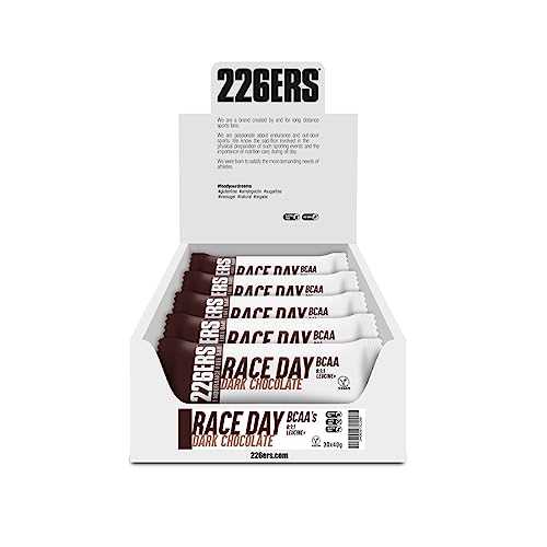226ERS - Race Day-BCAA, Barrita Energética para Deportistas, Carbohidratos, para Entrenamientos y Competiciones, Barritas Veganas sin Gluten, Sabor Chocolate Negro, Caja 30 Barras x 40 g