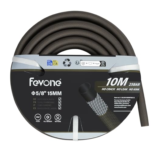 Fevone Manguera de jardín de 10 m, 5/8 pulgadas (15 mm), tubos de manguera para jardín, 3ly, 25 bar, muy resistente, portátil, exterior, compresor de manguera, flexible, resistente, con protección