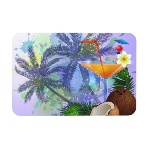 YOFIEN Summer With Palm Trees And Juice,Diatomaceous Earth Bath Mat Non-Slip Super Absorbent Bathroom Rugs Floor Mat 15.7 x 23.6