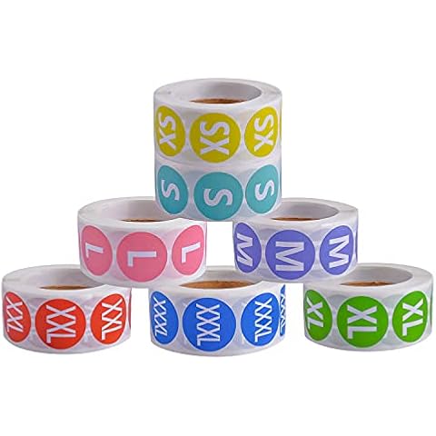3500 Pieces Clothing Size Stickers Labels 1inch/2.5cm Colorful Coded Adhesive Apparel Circle Size Labels for Retail, 7 Rolls, 7 Sizes (XS, S, M, L, XL, XXL, XXXL) Cover