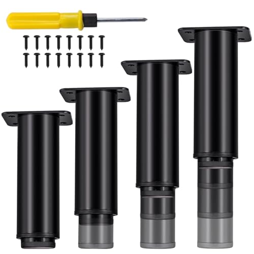 Jiaxitek 18-34 cm Einstellbare Möbelfüße,4Stück Metall Einstellbare Höhe Heavy Duty Bett Center Frame Support Bein,Beine für Küchenschrank/Dresser/TV Stand/Sofa/Stuhl/Bett/Kaffeetisch