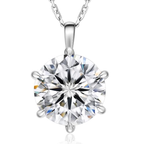 KRKC Moissanite Pendant Solitaire Necklace for Women, 0.5CT/1CT/2CT/3CT/4CT Lab Created Diamond Pendant, 6-Prong, VVS1 Clarity D Color, Adjustable S925 Sterling Silver Chain, 14K White Gold Plated, Anniversary Romantic Gift for Her, Birthday Gifts for Wife Girlfriend Mom Daughter, Mother's Day Valentines Christmas Gift