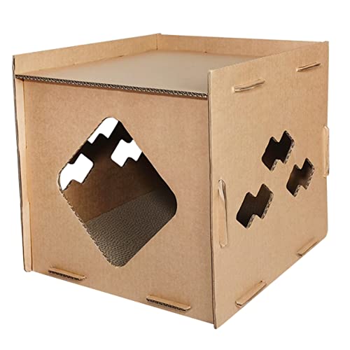 POPETPOP Cat Scratching House Durable Cardboard Cat Scratcher for Indoor Kittens Lightweight and Decorative Scratching Post for Play and Rest