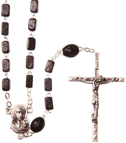 Rosary Strong Black Wood Bead Metal Crucifix. Our Lady Medal Centre Piece. Traditional Catholic Prayer Beads