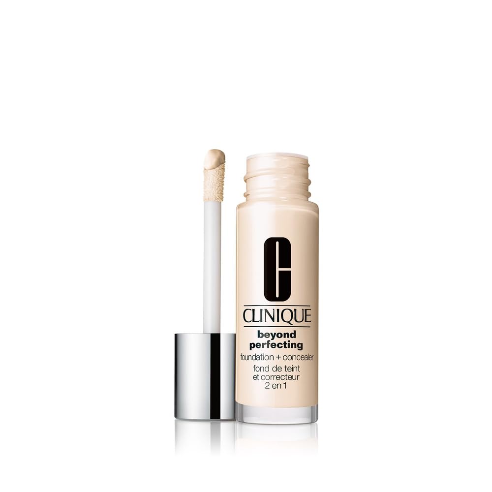 Clinique Beyond Perfecting Lightweight Liquid Foundation + Concealer For Dry Combination to Oily Skin Types | Full Coverage + Natural Matte Finish, Shell, 1 Fl Oz