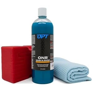 Optimum No Rinse Version 5 (32 Oz), Microfiber Drying Towel, and Big Red Sponge (BRS) Car Cleaning Kit, ONR Rinseless Car Wash, Drying Towel, and Wash Sponge for Washing and Auto Detailing