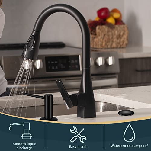 2 Pcs Matte Black Soap Dispenser For Kitchen Sink And Sink Hole Cover Set, Countertop Kitchen Sink Soap Dispenser Pump With 17 Oz Bottles Stainless Steel 2'' Faucet Hole Cover Kitchen Sink Accessories #TOP3