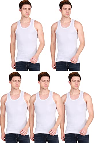 Image of Lux Cozi Cotton Striped Scoop Neck Sleeveless Men's Vest - Pack of 5 (#Chmpn-White-RN)
